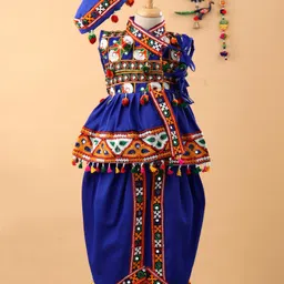 Bownbee Embroidered Sleeveless Kedia & Dhoti Set With Cap - Blue image 1