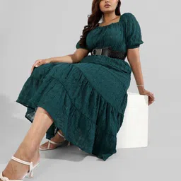 instafab plus Women A-line Dark Green Above Knee/Mid Thigh Length Dress-picture-14