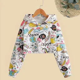 VATSALYA Girls Graphic Printed Hooded Long Sleeves Crop Cotton T-shirt-picture-22