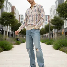 glitchez Argyle Shirt Collar Pullover image 2