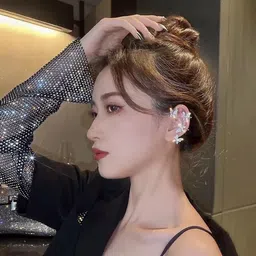 Zaphariq Silver Plated Cubic Zirconia Studded Butterfly Shaped Korean Ear Cuffs image 4