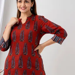 Moda Rapido Print Mandarin Collar Cotton Top-picture-13