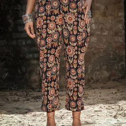AKISO Women Block Printed Pure Cotton Mid-Rise Straight Trousers-picture-49