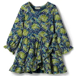 CrayonFlakes Floral Printed Round Neck Fit & Flare Puff Sleeve Dress-picture-11