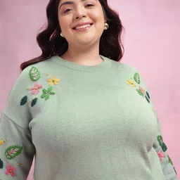 DressBerry Curve Floral Self Design Drop Sleeve Pullover-image-68