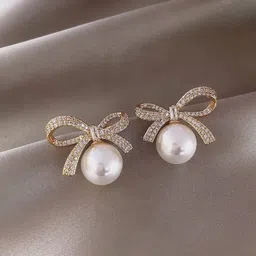 DressBerry Korean Gold-Plated Pearls Contemporary Studs image 3