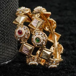 Panini jewels Set Of 2 Gold-Plated Stone Studded & Beaded Bangles image 2