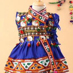 Bownbee Embroidered Sleeveless Kedia & Dhoti Set With Cap - Blue image 2