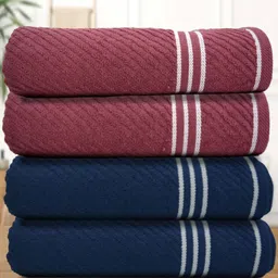 Aura Burgundy & Navy Blue 4 Cotton 400 GSM Bath Towel-picture-38