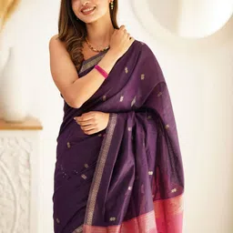 Lyzoo Ethnic Motifs Zari Pure Cotton Saree image 4