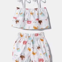 Nauti Nati Girls Printed Shoulder Straps Cotton Poplin Top With Shorts-image-66