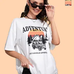 Metronaut Women Pack of 2 Graphic Printed Round Neck Cotton Oversized T-shirts-image-33