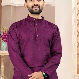 foxdx Men Solid Viscose Rayon Straight Kurta image 3