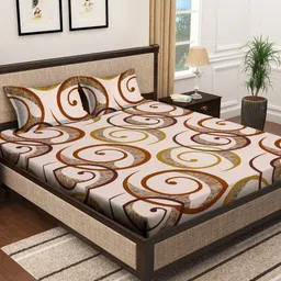 Myntra Elegant Homes White & Brown Printed 300 TC King Bedsheet Set 2.50 m x 2.20m-image-75