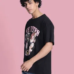 Bene Kleed Men Printed Mandarin Collar Raw Edge T-shirt image 5