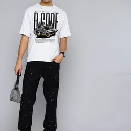 r.code by the roadster life co. R.Code by The Roadster Lifestyle Co. Men Graphic Printed Cotton Relaxed Fit T-shirt image 3