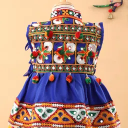 Bownbee Embroidered Sleeveless Kedia & Dhoti Set With Cap - Blue image 3