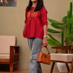 DMP FASHION Women Red Thread Embroidered Top-picture-31