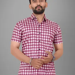 Metronaut Men Regular Fit Spread Collar Gingham Checked Elastane Casual Shirt-picture-13