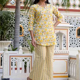 RANGREAL Floral Printed Pure Cotton Top With Trouser Co-Ords image 4