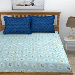 BREVARD Blue & Yellow Printed 210 TC King Bedsheet with 2 Pillow Covers 2.7m x2.7m-picture-12
