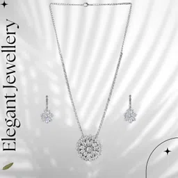 ORANGENYSHA Rhodium Plated Crystal American Diamond Gemstone-Studded Jewelry Set-image-26