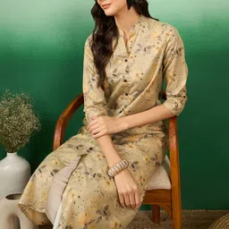 Sangria Floral Printed A-Line Kurta image 4