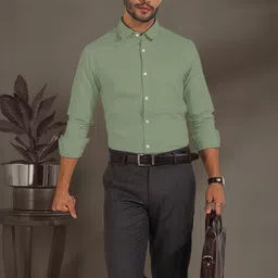 Moda Rapido Men Dark Green Solid Cotton Plain Formal Shirt-picture-28