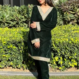 Akaya Embroidered V Neck Top With Trousers Co-Ords Set image 2