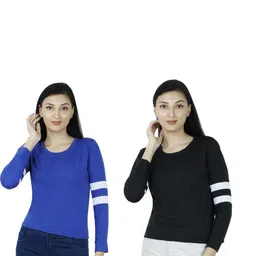 PINOVO Women Blue and Black Pack of 2 Pure Cotton T-shirt-image-43