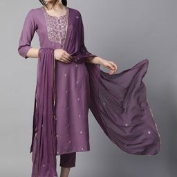 GoSriKi Women Ethnic Motifs Yoke Design Regular Thread Work Kurta with Trousers & With Dupatta-picture-45