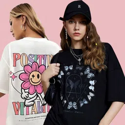 Metronaut Women 2 Printed V-Neck Extended Sleeves T-shirt image 4