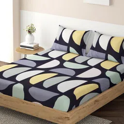 HOKIPO Black & Grey Geometric 130 TC King Bedsheet with 2 Pillow Covers-image-55