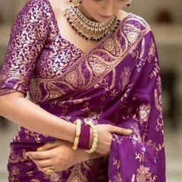 Freezeit Women Woven Design Zari Banarasi Saree image 2