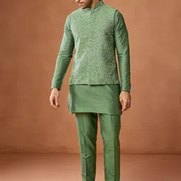 KISAH Men Solid Kurta with Trousers & Nehru Jacket-image-48