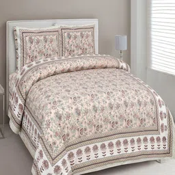 Bombay Spreads Brown & Off White Floral 180 TC King Bedsheet with 2 Pillow Covers-image-5