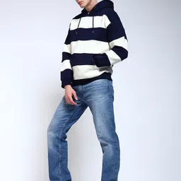PERCH Men Striped Hooded Sweatshirt image 3