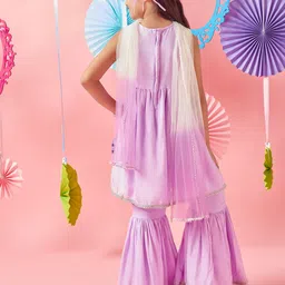 MASTARANG Girls V-Neck Gotta Patti Pleated A-Line Kurta With Sharara & Dupatta image 5