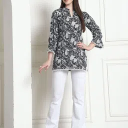 Rajnandini Floral Printed Mandarin Collar Pure Cotton Kurti-picture-25