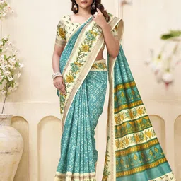 Zenophily Floral Printed Saree With Unstitched Blouse Piece image 3