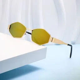 OUDI Unisex Green Lens & Gold-Toned Oval Sunglasses with image 2