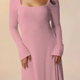 Sugathari Womens Square Neck Long Sleeve Tie Waist A-Line Midi Dress image 4