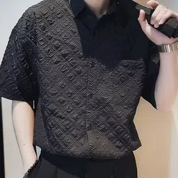 HERE&NOW Men Oversized Fit Spread Collar Textured Casual Shirt image 2