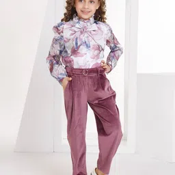 Peppermint Girls Floral Printed Mandarin Collar Top With Trouser-picture-25