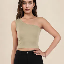 DressBerry Ribbed One Shoulder Crop Fitted Top-image-90