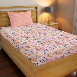 IVAZA Pink Floral 150 TC Single Bedsheet with 1 Pillow Cover-picture-22