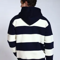 PERCH Men Striped Hooded Sweatshirt image 5