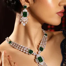 Priyaasi American Diamond-Studded Floral Necklace and Earrings-picture-42