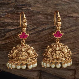 Kushal's Fashion Jewellery Ruby Gold-Plated Ethnic Antique Dome Shaped Jhumkas Earrings-picture-34