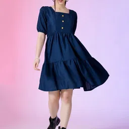 Femvy Women Square Neck Puff Sleeve Fit & Flare Dress-picture-28